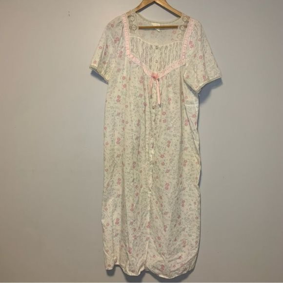 Vintage Cottagecore lace details square neckline granny sleep dress - Picture 1 of 9